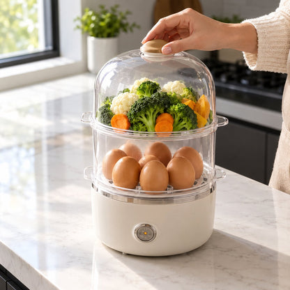 situation — VaporDuo™ – Cocedor de huevos y vaporera eléctrica de 2 niveles, 14 huevos, apagado automático