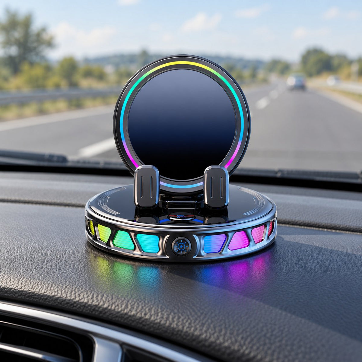 situation — LumiGrip™ – Soporte de Móvil para Coche con Cierre Automático, Carga Inalámbrica 15 W y Luz RGB