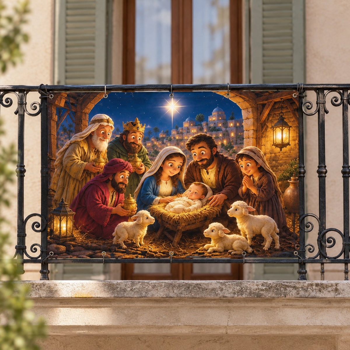 situation — Balconera de Navidad Belén – Sagrada Familia y Reyes Magos, 3 medidas