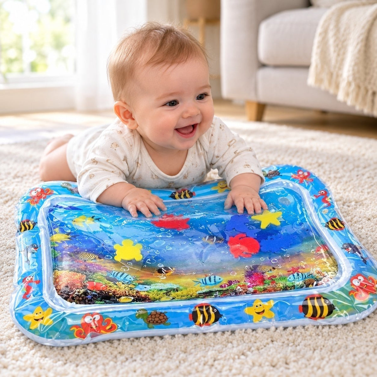 situation — Alfombra de Agua Sensorial para Bebé – Juego Boca Abajo con Peces Flotantes