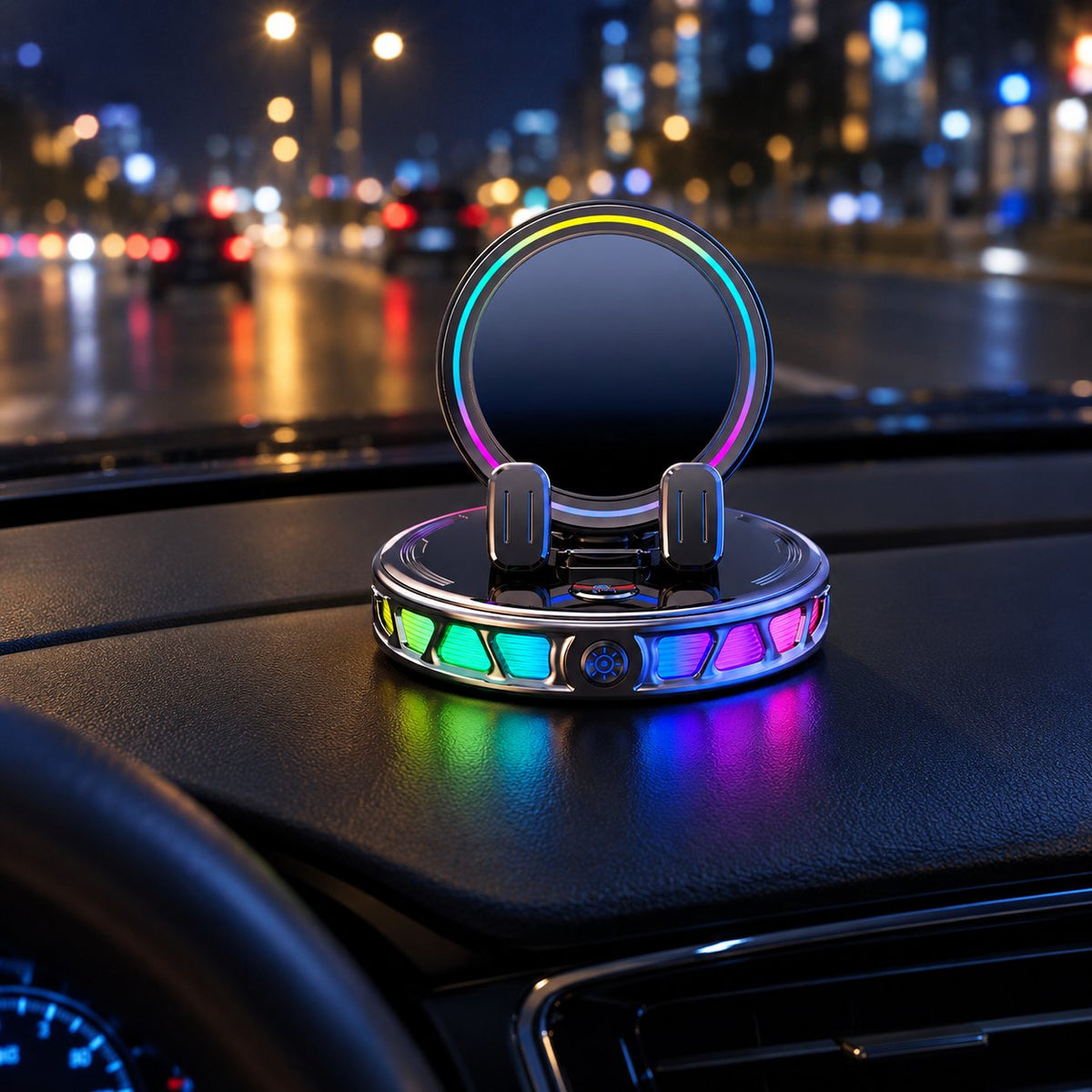 situation — LumiGrip™ – Soporte de Móvil para Coche con Cierre Automático, Carga Inalámbrica 15 W y Luz RGB