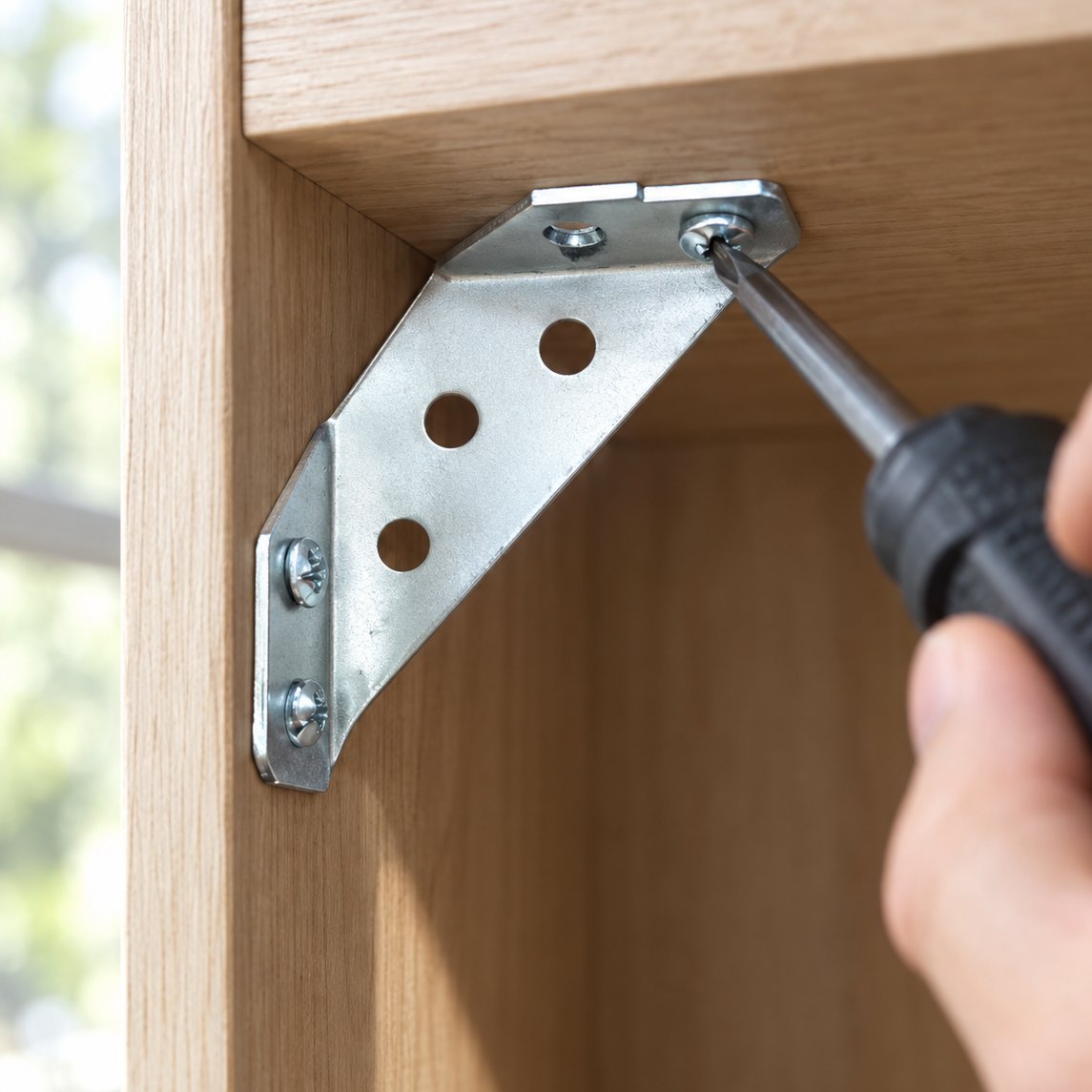 situation — Escuadras esquineras de acero inoxidable con tornillos – Refuerzo de muebles 90°