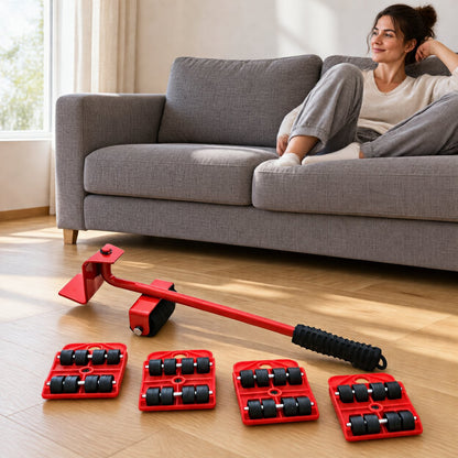 situation — MueveFácil™ – Kit Elevador de Muebles: Palanca de Acero + 4 Plataformas con Ruedas