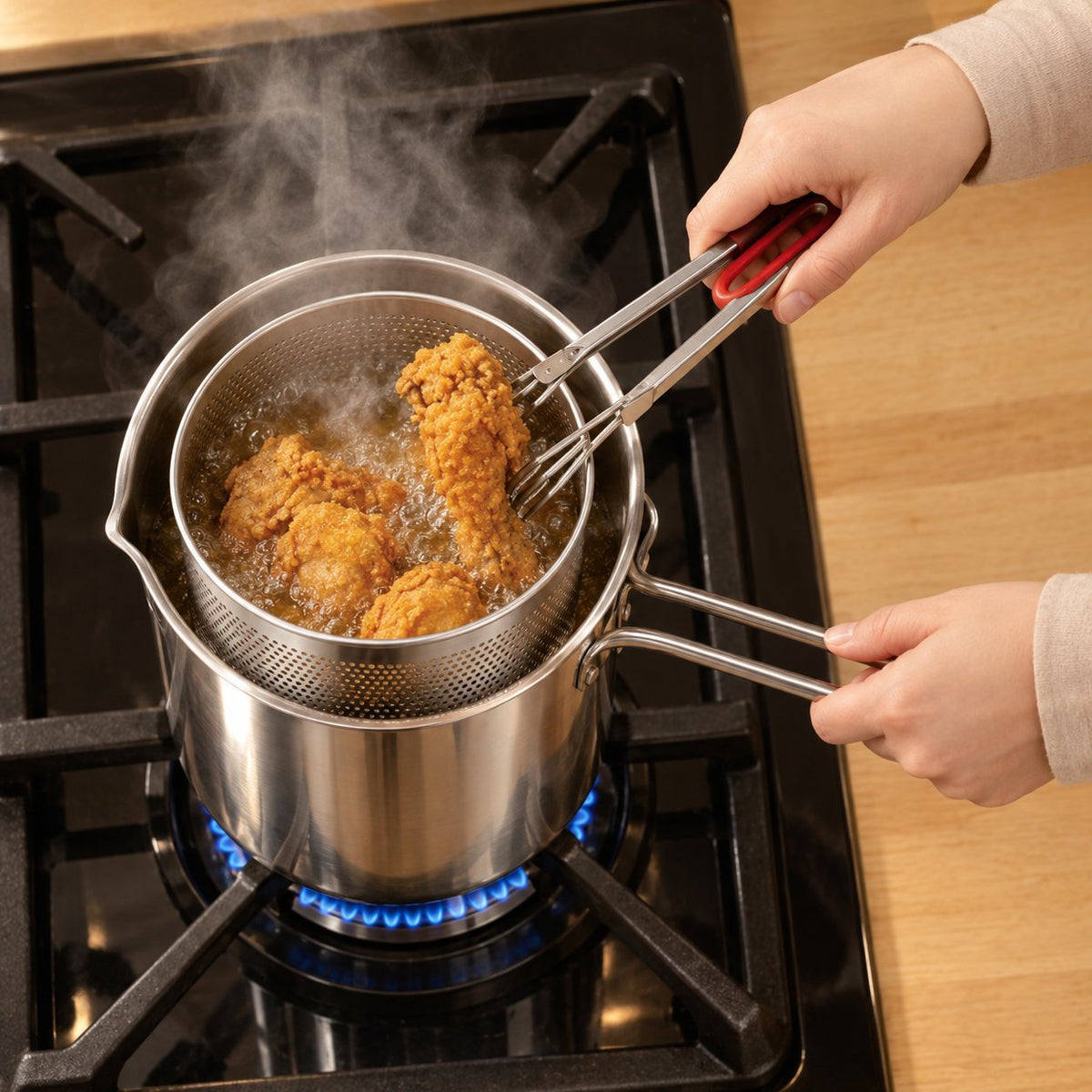 situation — InoxFry™ – Olla Freidora de Acero Inoxidable con Cesta Extraíble