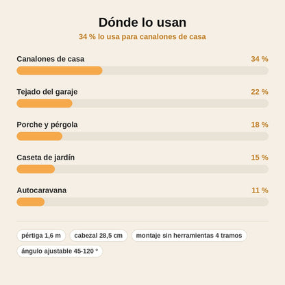 stats — Limpiador de canalones extensible con cabezal de ángulo ajustable