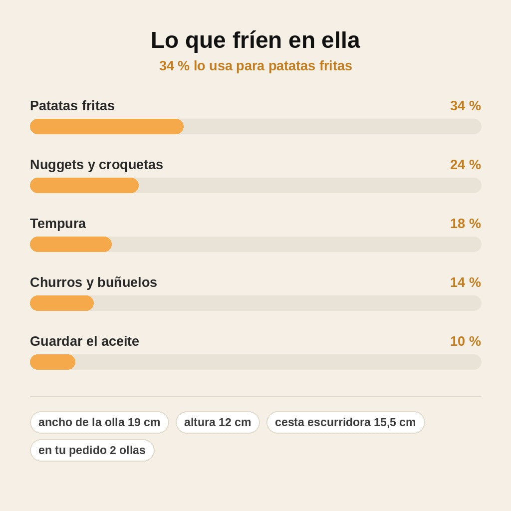 stats — Olla freidora de acero inoxidable con cesta escurridora y mango de madera