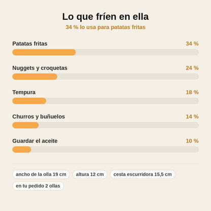 stats — Olla freidora de acero inoxidable con cesta escurridora y mango de madera