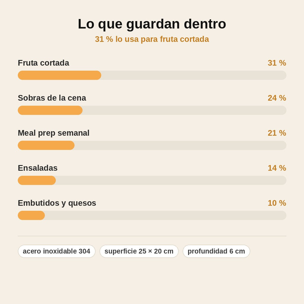 stats — Bandeja de Acero Inoxidable 304 con Tapa Transparente (25 × 20 × 6 cm)