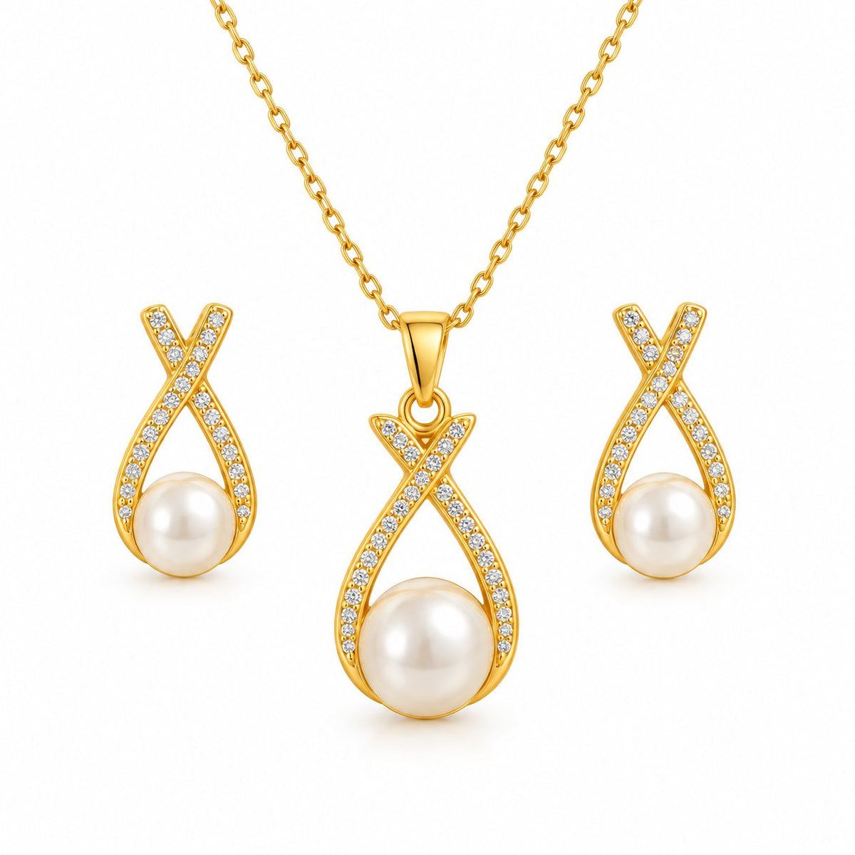 packshot — Conjunto Perla Áurea™ – Collar con Colgante en Gota y Pendientes a Juego