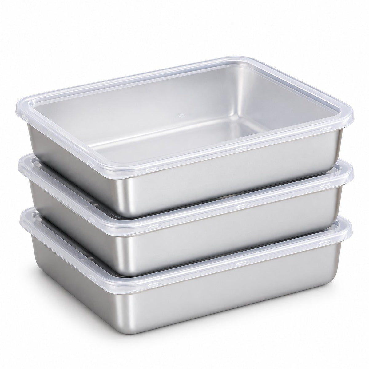packshot — Bandeja de Acero Inoxidable 304 con Tapa Transparente (25 × 20 × 6 cm)
