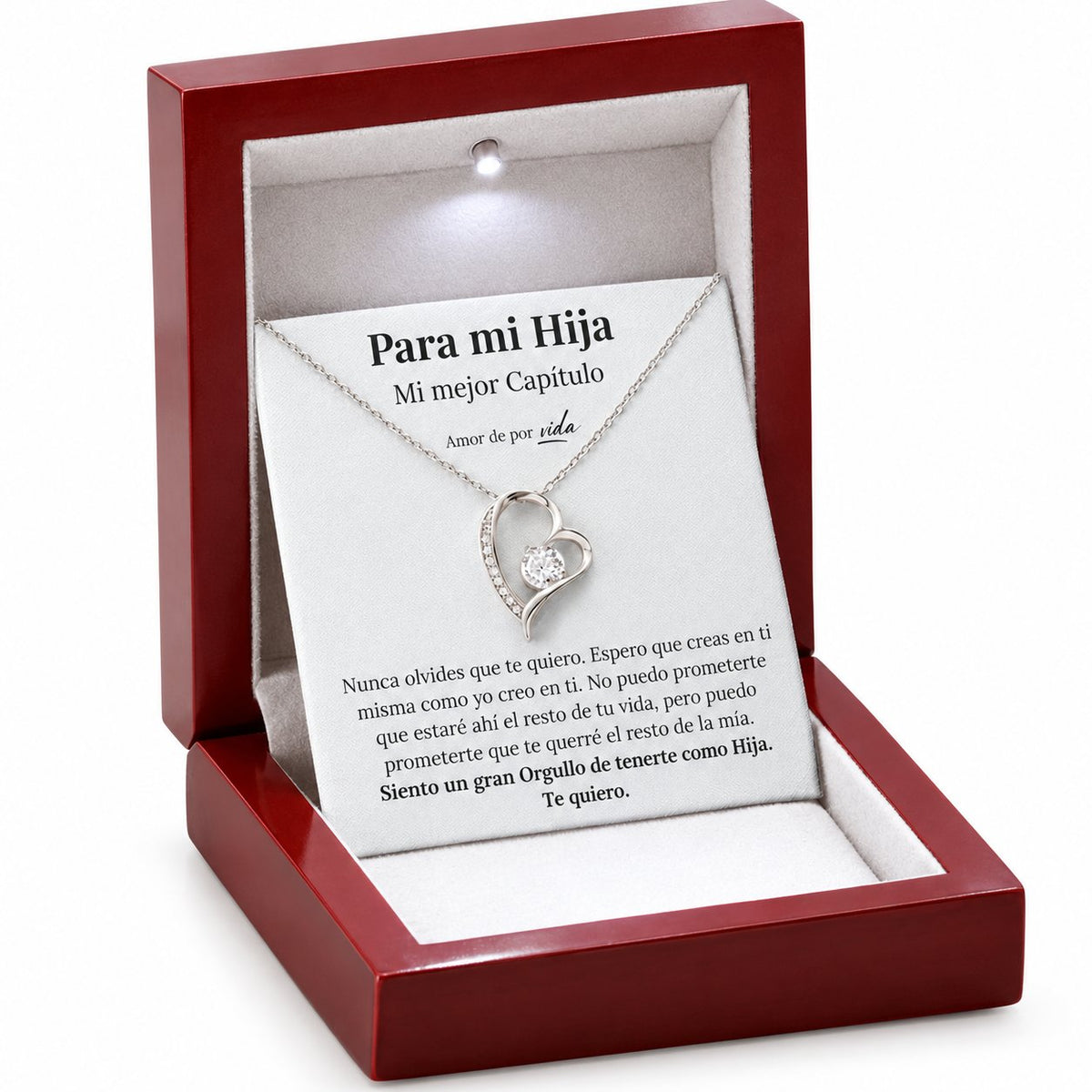 packshot — Collar Corazón Amor Eterno – Para Mi Hija, con Estuche de Luz y Tarjeta