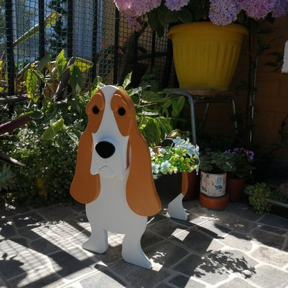 variante Basset Hound — Maceta Perro Shih Tzu Pintada a Mano — Jardinera Decorativa para Interior, Terraza y Jardín