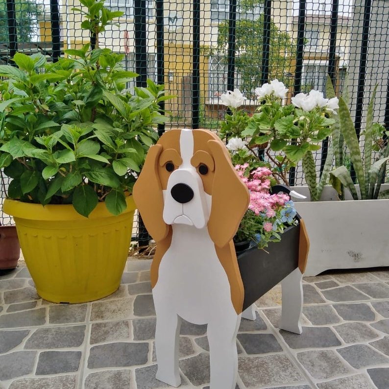 variante Beagle — Maceta Perro Shih Tzu Pintada a Mano — Jardinera Decorativa para Interior, Terraza y Jardín