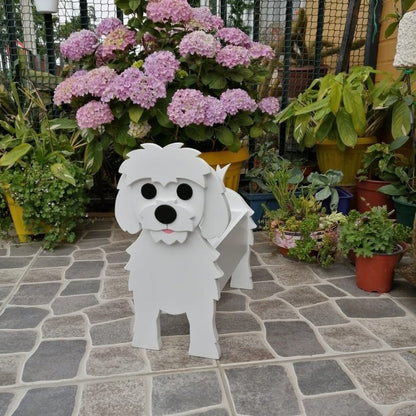 variante Bichón Maltés — Maceta Perro Shih Tzu Pintada a Mano — Jardinera Decorativa para Interior, Terraza y Jardín