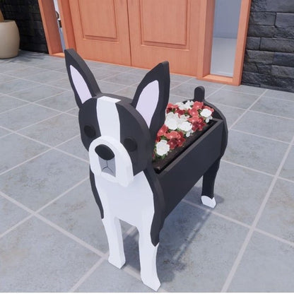 variante Boston Terrier — Maceta Perro Shih Tzu Pintada a Mano — Jardinera Decorativa para Interior, Terraza y Jardín