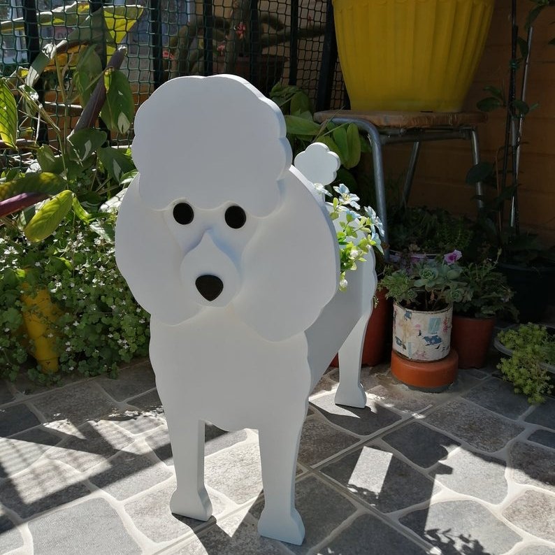 variante Caniche — Maceta Perro Shih Tzu Pintada a Mano — Jardinera Decorativa para Interior, Terraza y Jardín