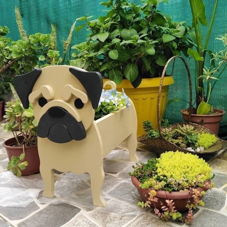variante Carlino — Maceta Perro Shih Tzu Pintada a Mano — Jardinera Decorativa para Interior, Terraza y Jardín
