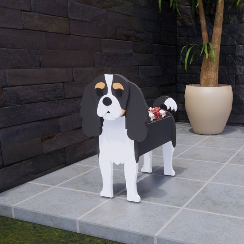 variante Cavalier King Charles — Maceta Perro Shih Tzu Pintada a Mano — Jardinera Decorativa para Interior, Terraza y Ja