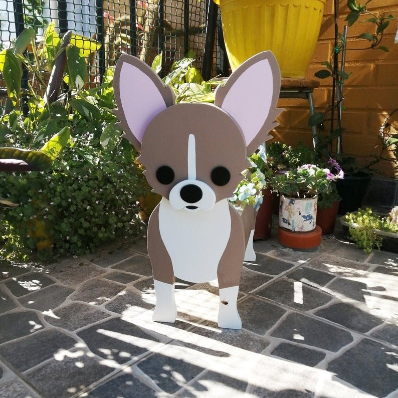 variante Chihuahua — Maceta Perro Shih Tzu Pintada a Mano — Jardinera Decorativa para Interior, Terraza y Jardín