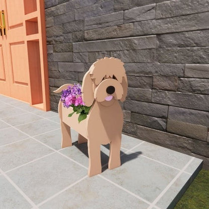 variante Goldendoodle — Maceta Perro Shih Tzu Pintada a Mano — Jardinera Decorativa para Interior, Terraza y Jardín