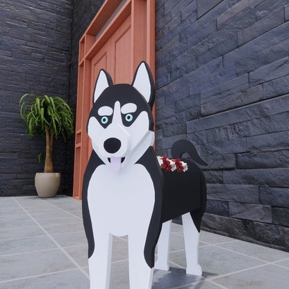 variante Husky Siberiano — Maceta Perro Shih Tzu Pintada a Mano — Jardinera Decorativa para Interior, Terraza y Jardín
