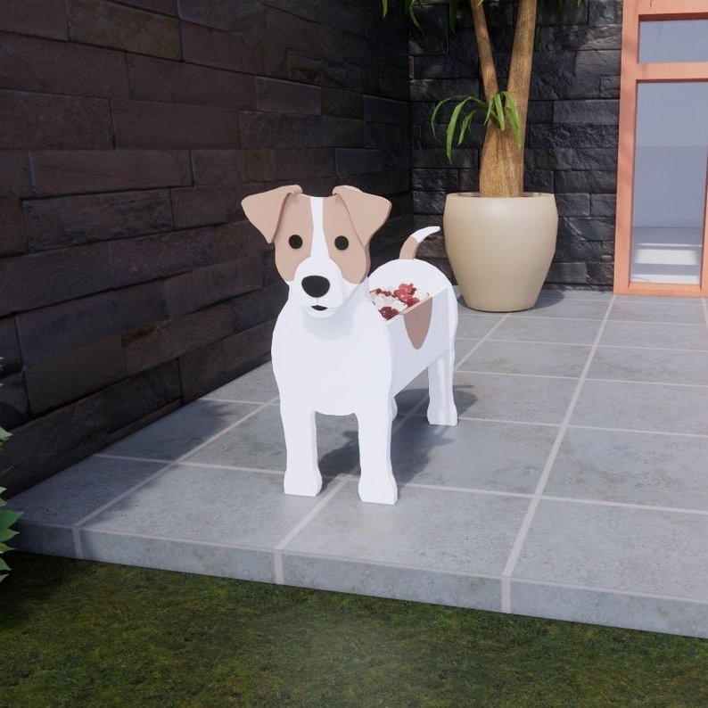 variante Jack Russell — Maceta Perro Shih Tzu Pintada a Mano — Jardinera Decorativa para Interior, Terraza y Jardín