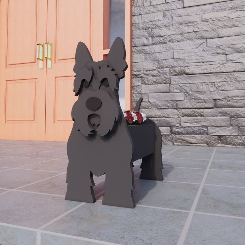 variante Scottish Terrier — Maceta Perro Shih Tzu Pintada a Mano — Jardinera Decorativa para Interior, Terraza y Jardín