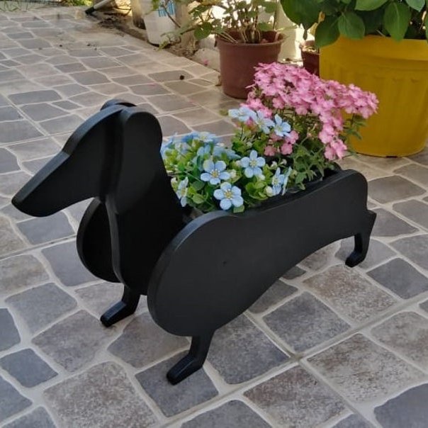 variante Teckel — Maceta Perro Shih Tzu Pintada a Mano — Jardinera Decorativa para Interior, Terraza y Jardín