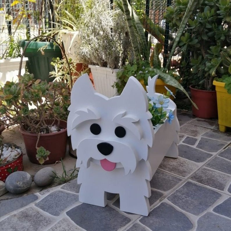 variante West Highland Terrier — Maceta Perro Shih Tzu Pintada a Mano — Jardinera Decorativa para Interior, Terraza y Ja