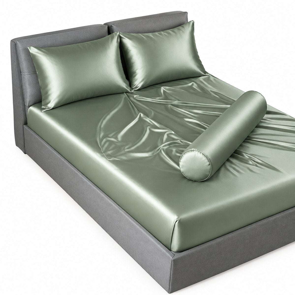 couleur Verde — Juego de Sábana Bajera de Satén + 2 Fundas de Almohada