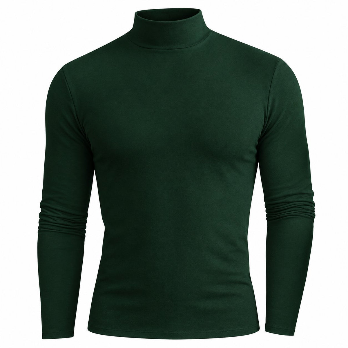 couleur Verde oscuro — Camiseta de Cuello Alto para Hombre – Corte Entallado y Tejido Elástico