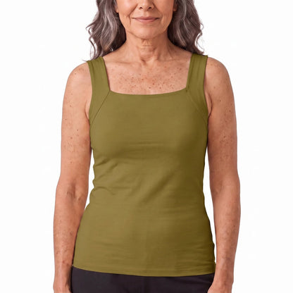 couleur Verde oliva — Blusa sin mangas con sujetador integrado y escote cuadrado