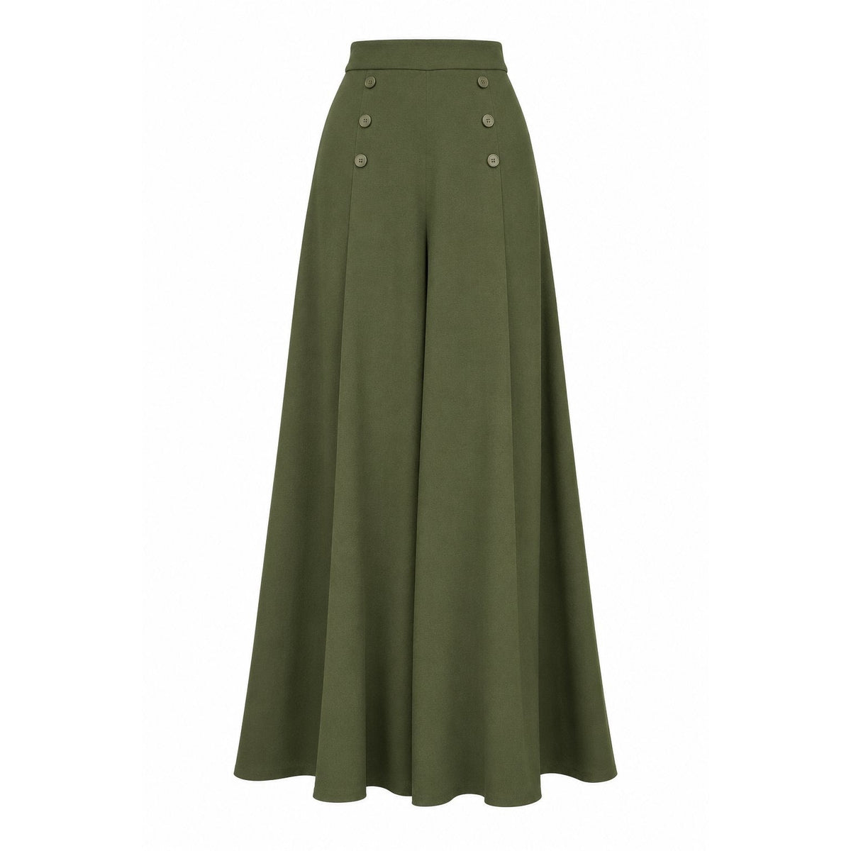couleur Verde — Pantalón Palazzo Pierna Ancha – Cintura Alta Elástica, Caída de Falda