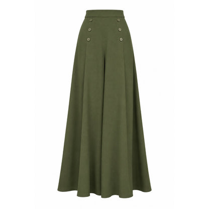 couleur Verde — Pantalón Palazzo Pierna Ancha – Cintura Alta Elástica, Caída de Falda